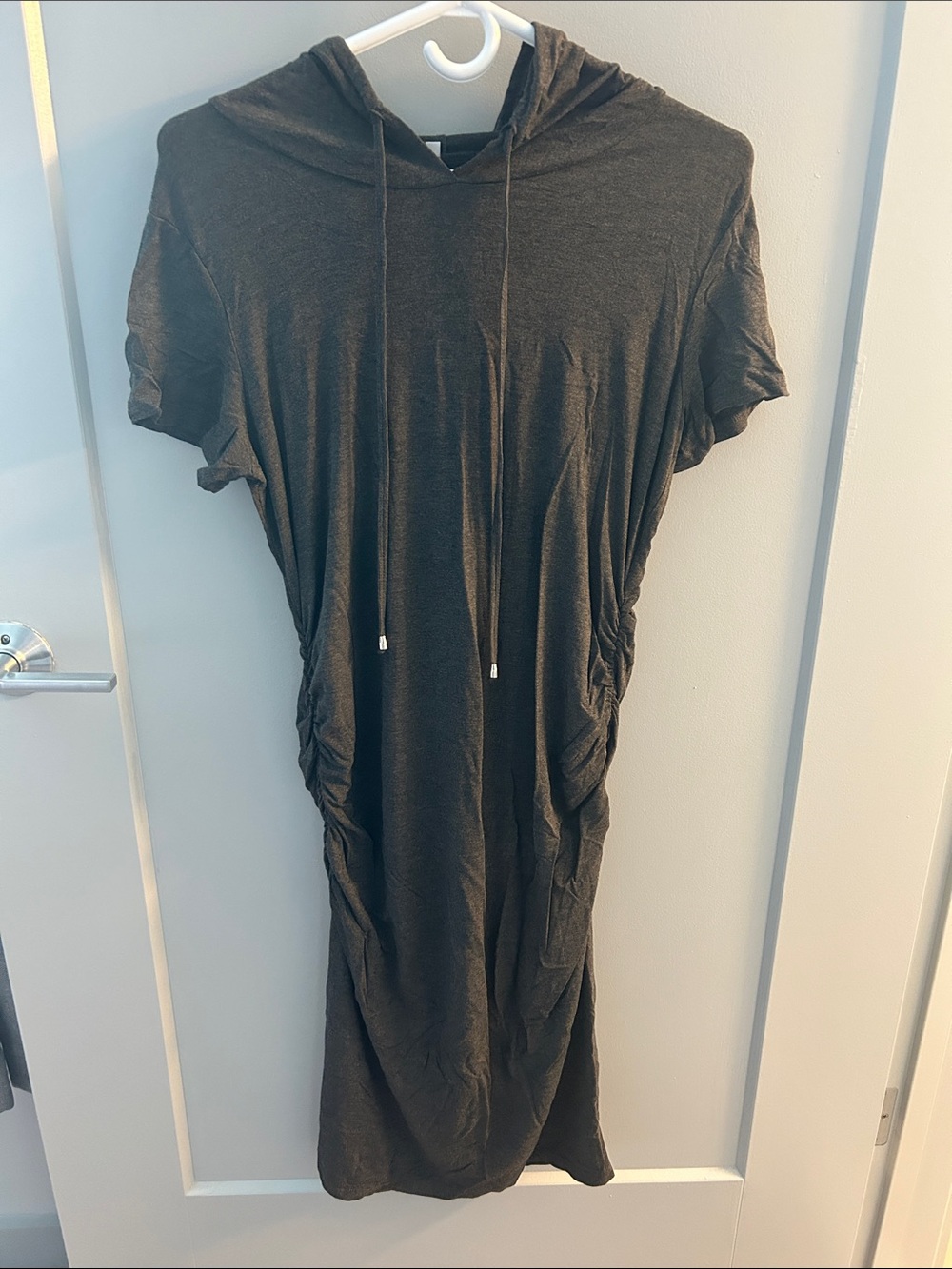 Maternity Casual Hooded Midi Dress in Charcoal